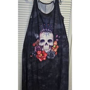Candy Skull Muted Tie Dye 2XL PLUS Maxi Sun Dress Flowers PUNK HIPPIE GRUNGE